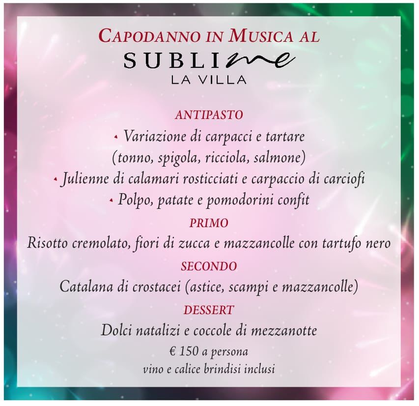menu capodanno cena sublime la villa roma